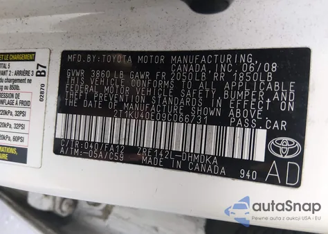 2009 Toyota Matrix z USA, uszkodzony, nr VIN 2T1KU40E09C066731